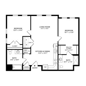 2A - Accessible, Master Shower 2 Bedroom | 2 Bath 897 Square Feet $1,575 (50%) $1,679 (60%)